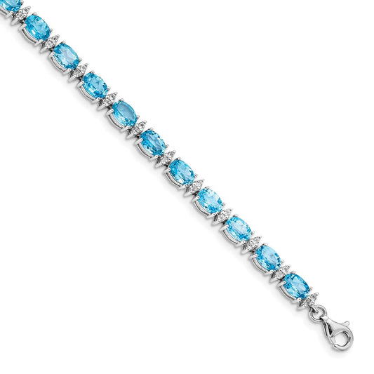 Sterling Silver Rhodium-plated Gemstone & White Topaz Bracelets