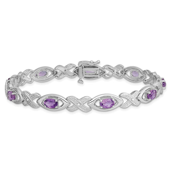 Sterling Silver Rhodium-plated Diamond & Amethyst Bracelet