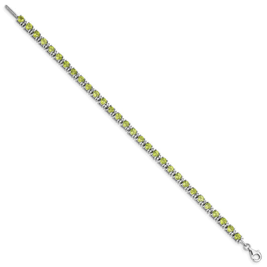 Sterling Silver Rhodium-plated Peridot and Diamond Bracelet