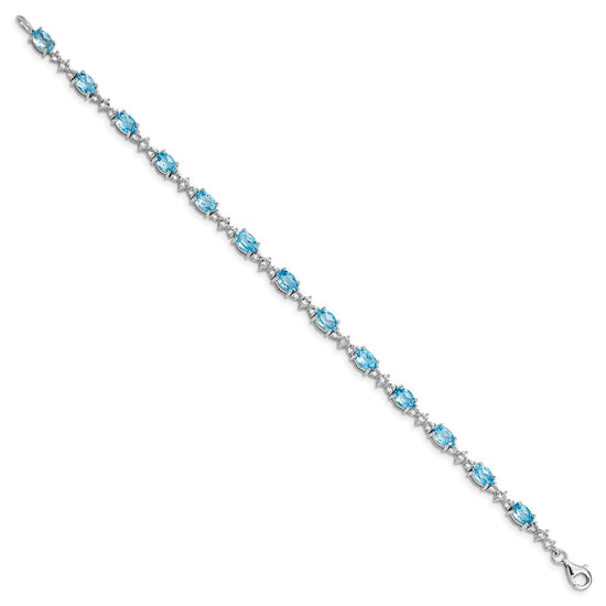 Sterling Silver Rhodium-plated Gemstone & White Topaz Bracelets