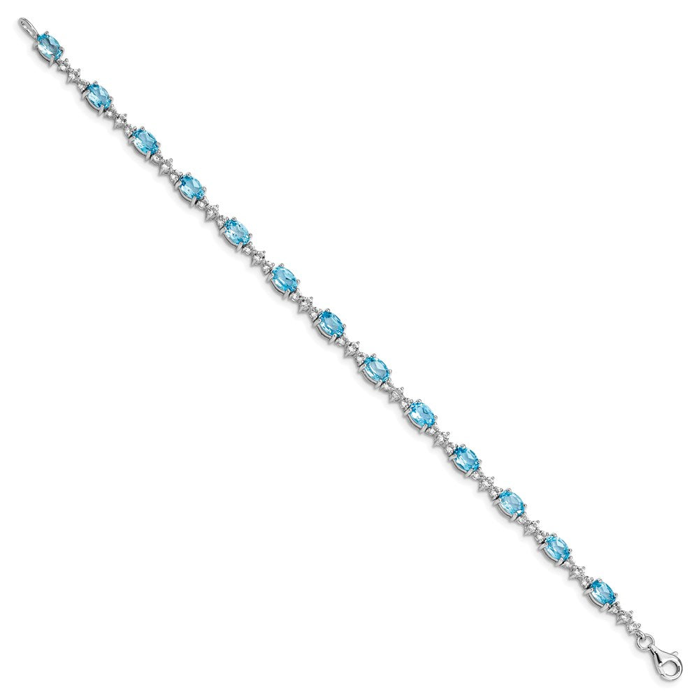 Sterling Silver Rhodium-plated Gemstone & White Topaz Bracelets