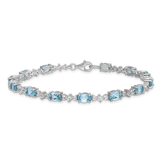 Sterling Silver Rhodium-plated Gemstone & White Topaz Bracelets