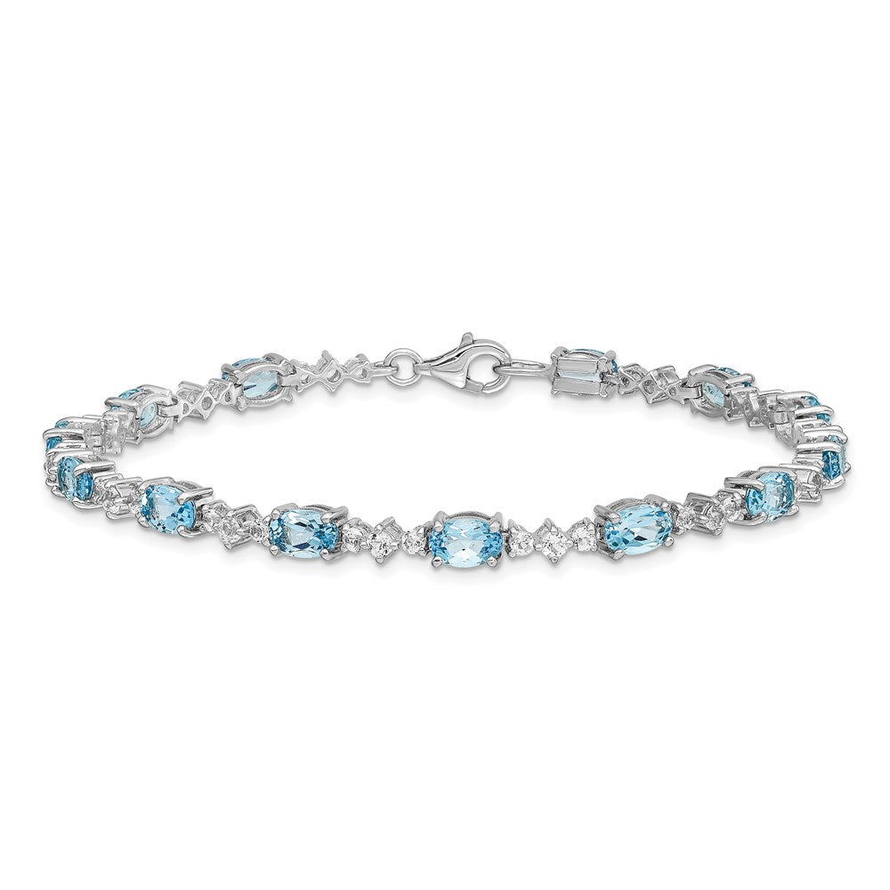 Sterling Silver Rhodium-plated Gemstone & White Topaz Bracelets