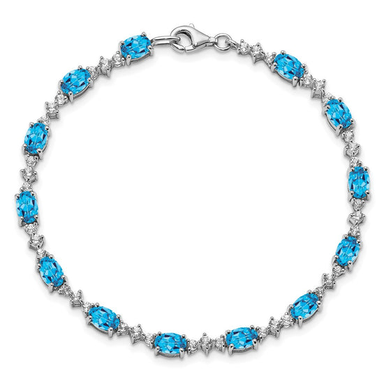 Sterling Silver Rhodium-plated Gemstone & White Topaz Bracelets