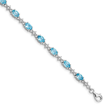 Sterling Silver Rhodium-plated Gemstone & White Topaz Bracelets