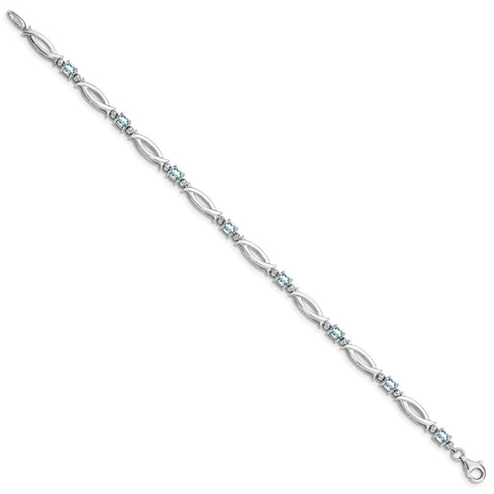 Sterling Silver Rhodium-plated Aquamarine and Diamond Bracelet