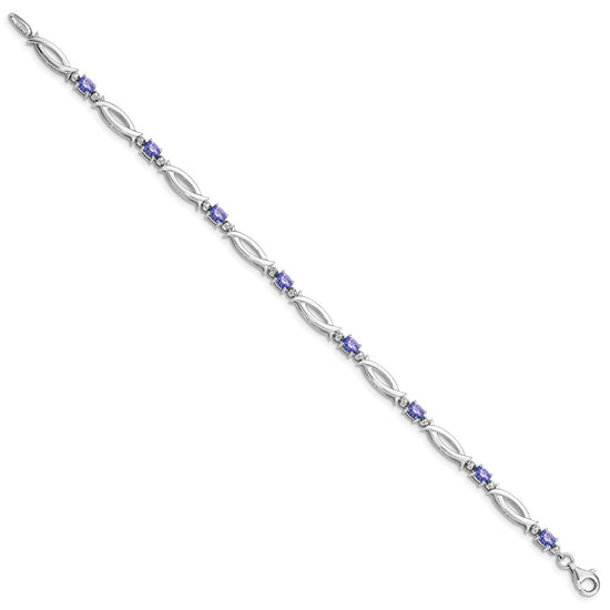 Sterling Silver Rhodium-plated Tanzanite and Diamond Bracelet