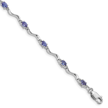 Sterling Silver Rhodium Plated Diamond and Tanzanite Bracelet