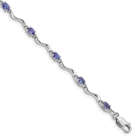 Sterling Silver Rhodium Plated Diamond and Tanzanite Bracelet