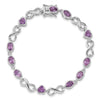 Sterling Silver Rhodium-plated Oval Heart Amethyst Bracelet