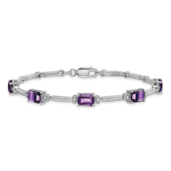 Sterling Silver Rhodium-plated Amethyst & Diamond Tennis Bracelet