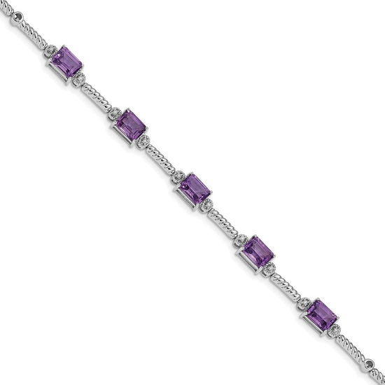 Sterling Silver Rhodium-plated Amethyst & Diamond Tennis Bracelet
