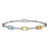Sterling Silver Rhodium-plated Multi Gemstone & Diamond Tennis Bracelet