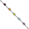 Sterling Silver Rhodium-plated Multi Gemstone & Diamond Tennis Bracelet