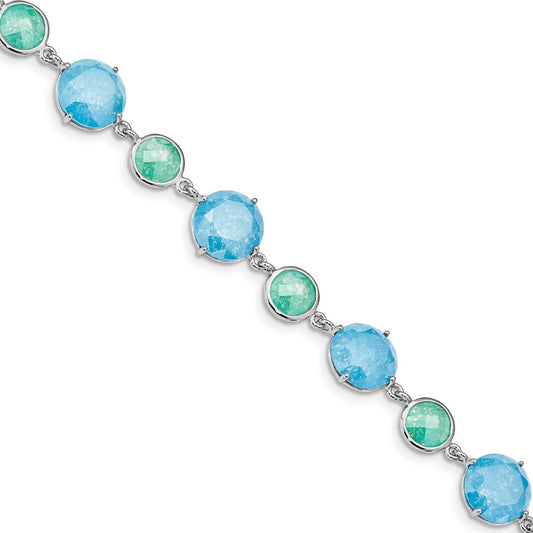 Sterling Silver Rhod-pltd Green/Blue Ice CZ 7in w/1in ext Bracelet