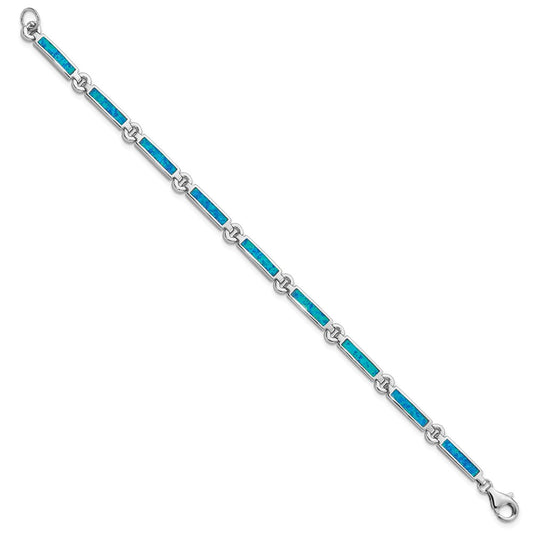 Sterling Silver Rhodium-plated Lab Created Opal Bars 7 inch Bracelet