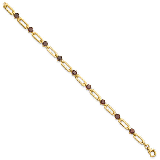 Sterling Silver Gold-tone 5mm 4.05GA Garnet Paperclip Chain Bracelet