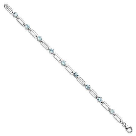 SS Rhod-plated 5mm 3.78BT Blue Topaz Paperclip Chain Bracelet