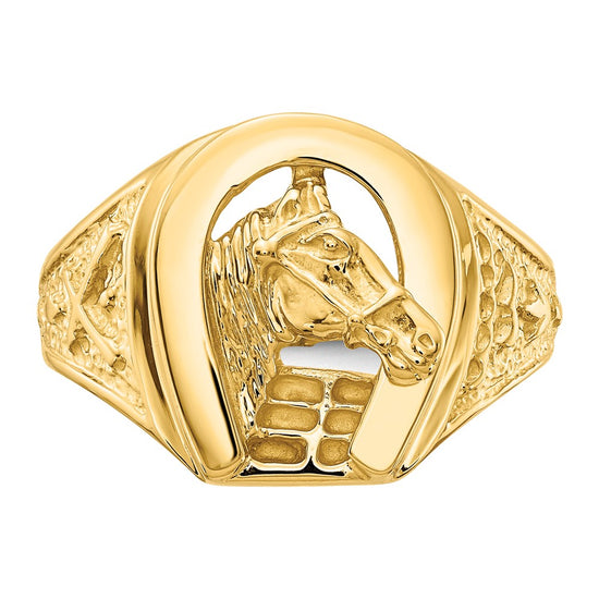 14k Polished Horseshoe with Horse in Center Ring