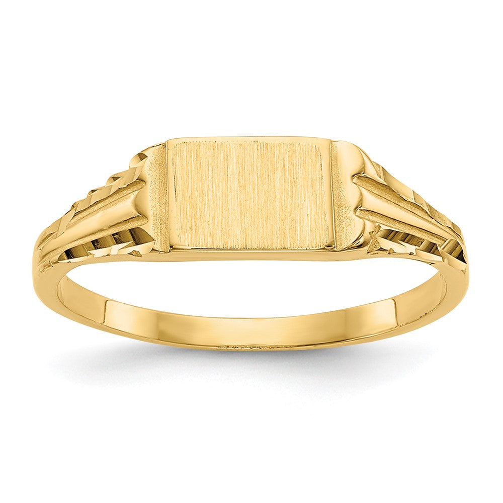 14k Diamond-Cut 6.0x4.5mm Closed Back Size 3.5 Childs Rectangular Signet Ring