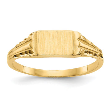 14k Diamond-Cut 6.0x4.5mm Closed Back Size 3.5 Childs Rectangular Signet Ring
