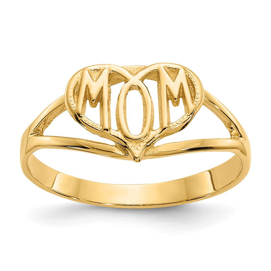 14k Polished MOM in Heart Ring