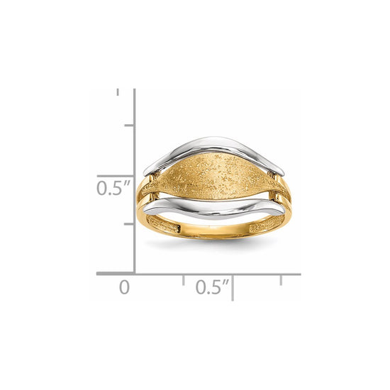 14k Two-tone Polished and Textured Curve Ring