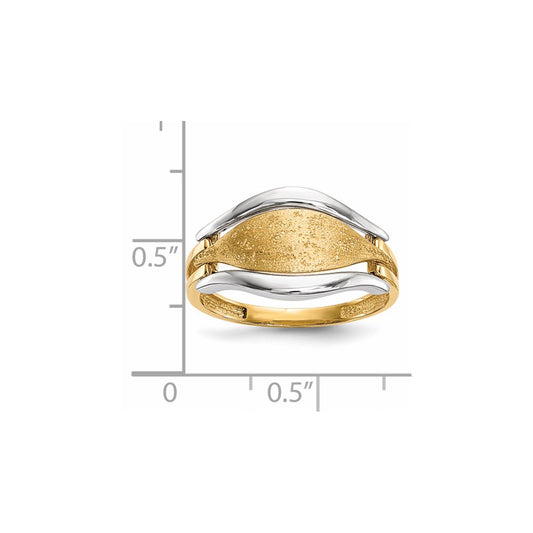 14k Two-tone Polished and Textured Curve Ring