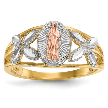 14k Two-tone with White Rhodium Polished Our Lady of Guadalupe Ring