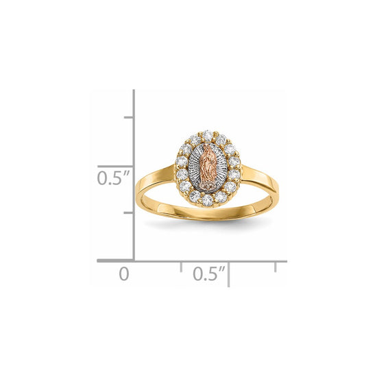 14k Two-tone with White Rhodium CZ Our Lady of Guadalupe Ring