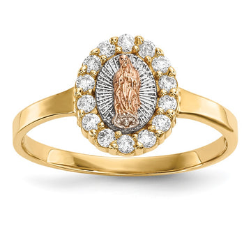 14k Two-tone with White Rhodium CZ Our Lady of Guadalupe Ring