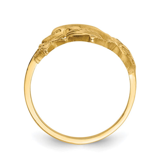 14k Polished and Satin Diamond-cut Dolphin/Starfish/Shell/Sand Dollar Ring