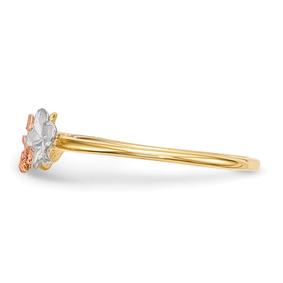 14k Two-tone with White Rhodium Polished and Satin 3 Plumeria Flowers Ring