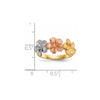14k Two-tone with White Rhodium Satin Diamond-cut 3-Plumeria Flowers Ring
