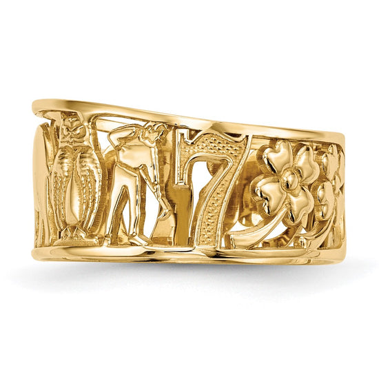 14k Lucky Symbols Cut Out 9mm Band