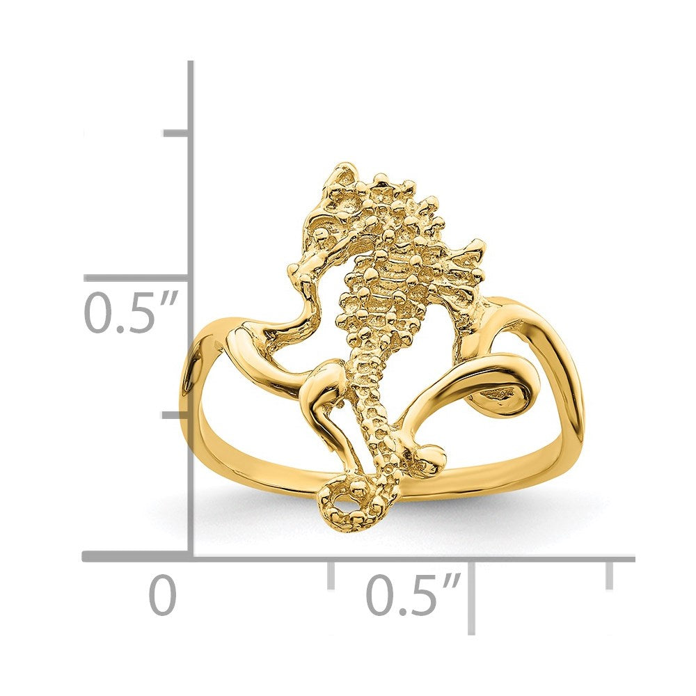 14K Polished and Textured 2-D Size 7 Seahorse Ring