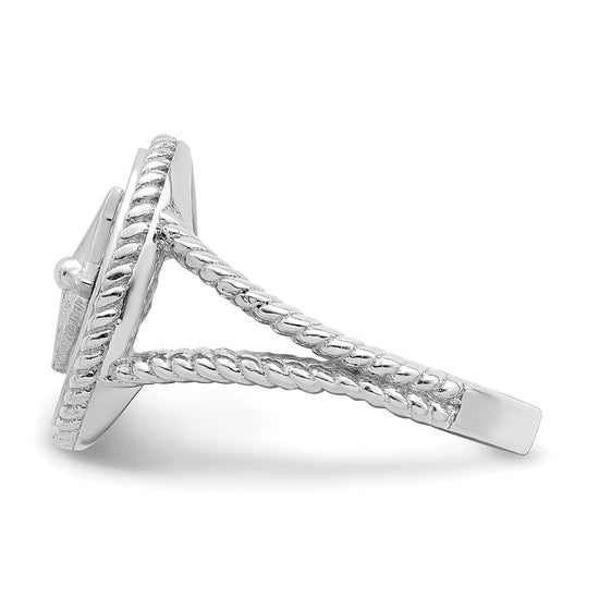 14K White Gold Nautical Compass Rope Edge Ring