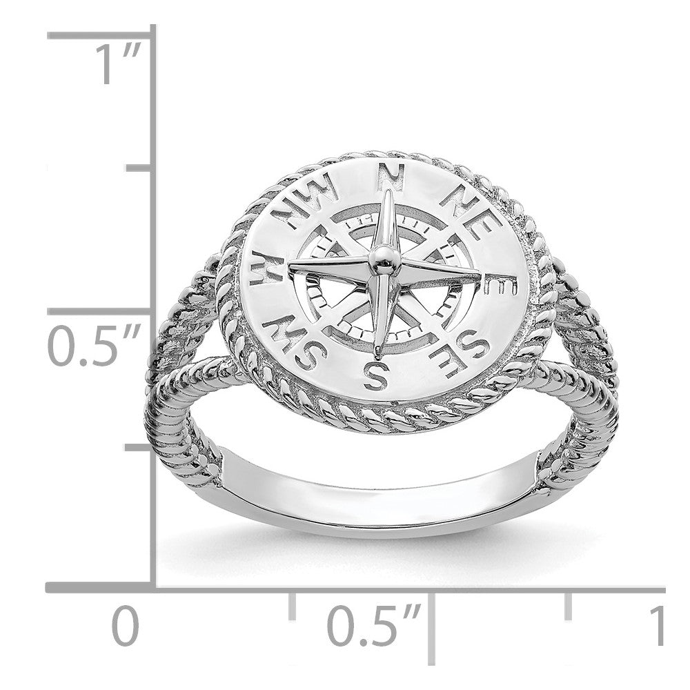 14K White Gold Nautical Compass Rope Edge Ring