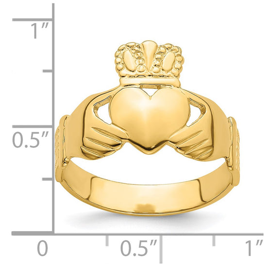 14k Mens Polished Size 9 Claddagh Ring