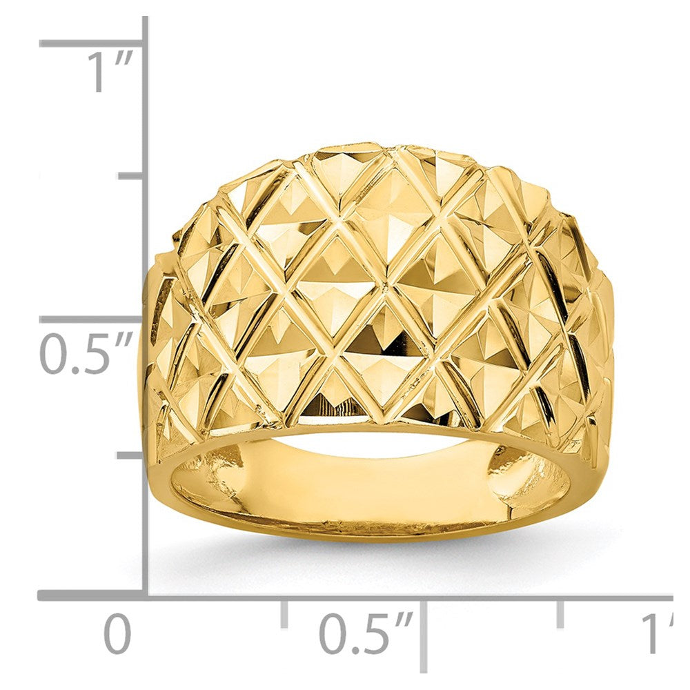 14K Diamond-cut Quilted Pattern Dome Ring