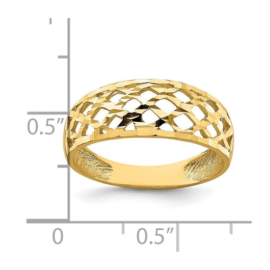 14K Solid Diamond-cut Woven Pattern Dome Ring