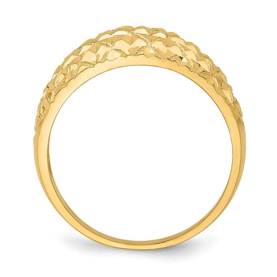 14K Diamond-cut Quilted Pattern Dome Ring