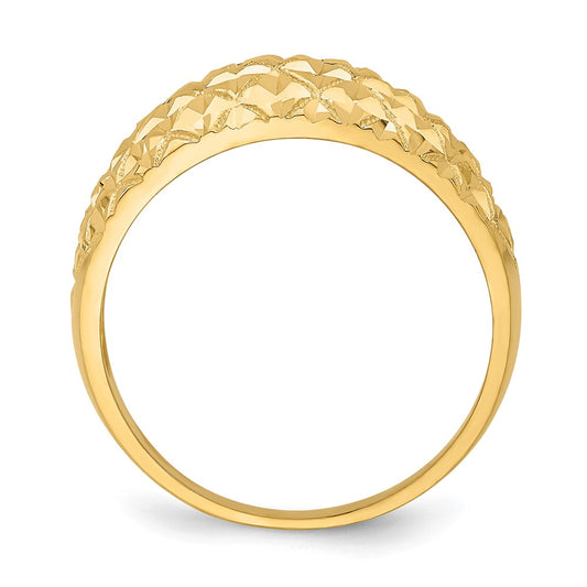14K Diamond-cut Quilted Pattern Dome Ring