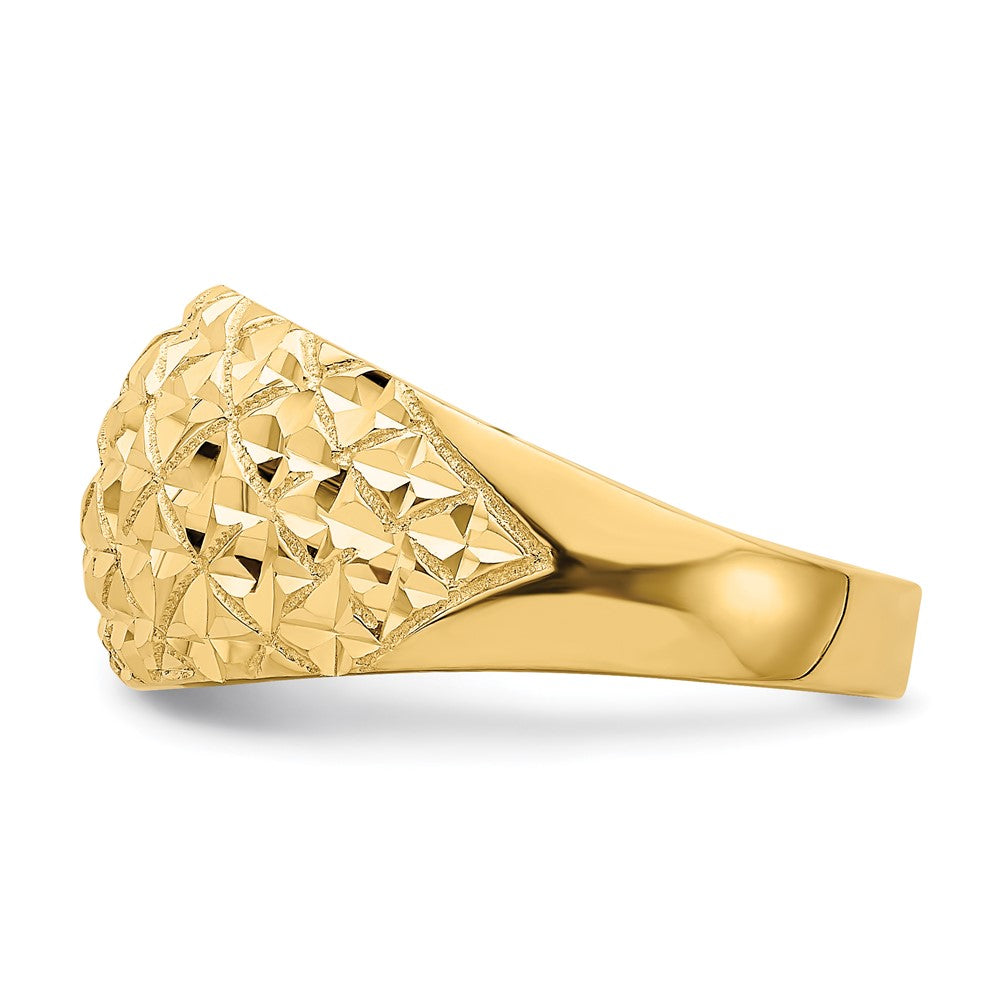 14K Diamond-cut Quilted Pattern Dome Ring