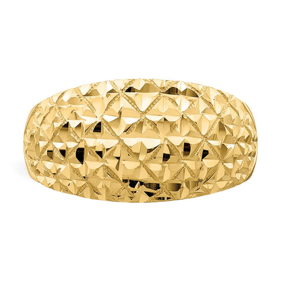 14K Diamond-cut Quilted Pattern Dome Ring