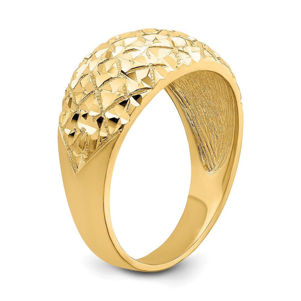14K Diamond-cut Quilted Pattern Dome Ring
