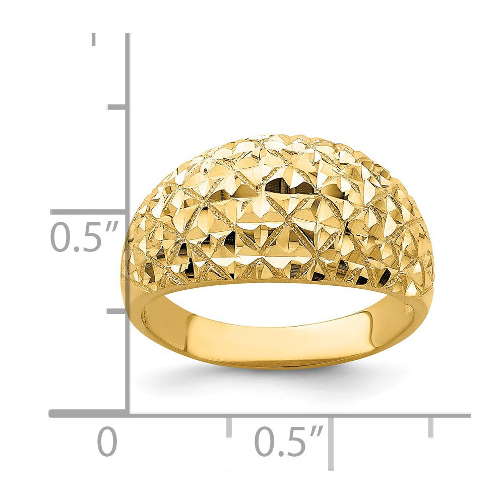 14K Diamond-cut Quilted Pattern Dome Ring