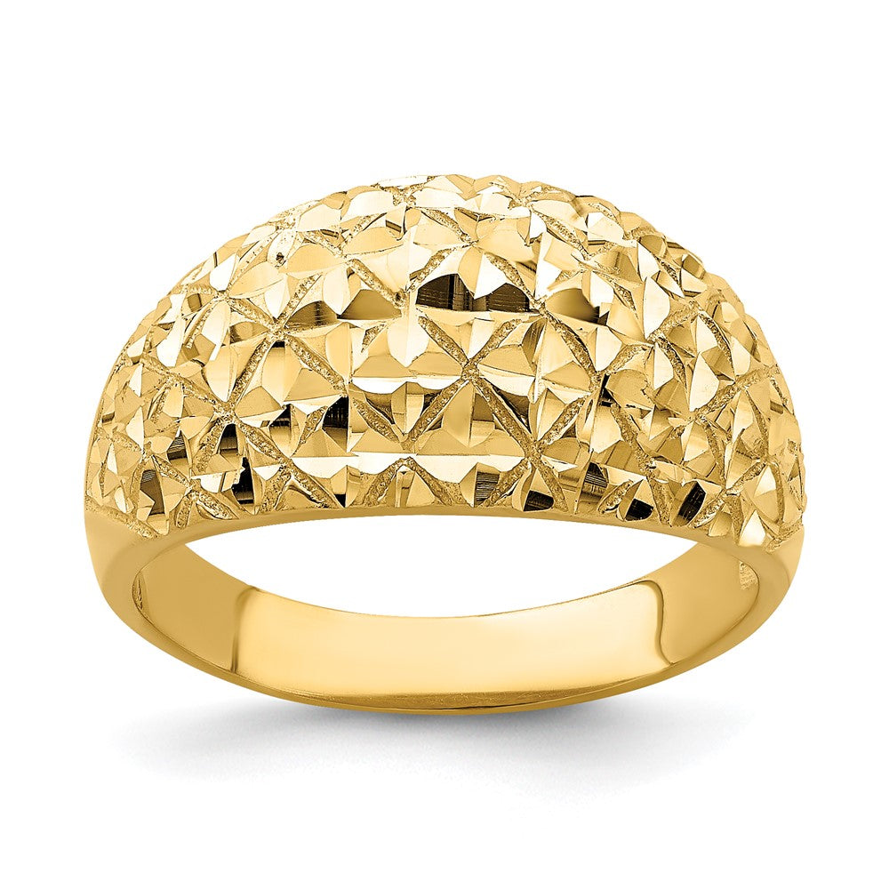 14K Diamond-cut Quilted Pattern Dome Ring