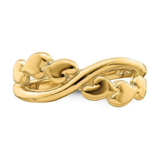 14k Polished Cross-over Design Heart Ring