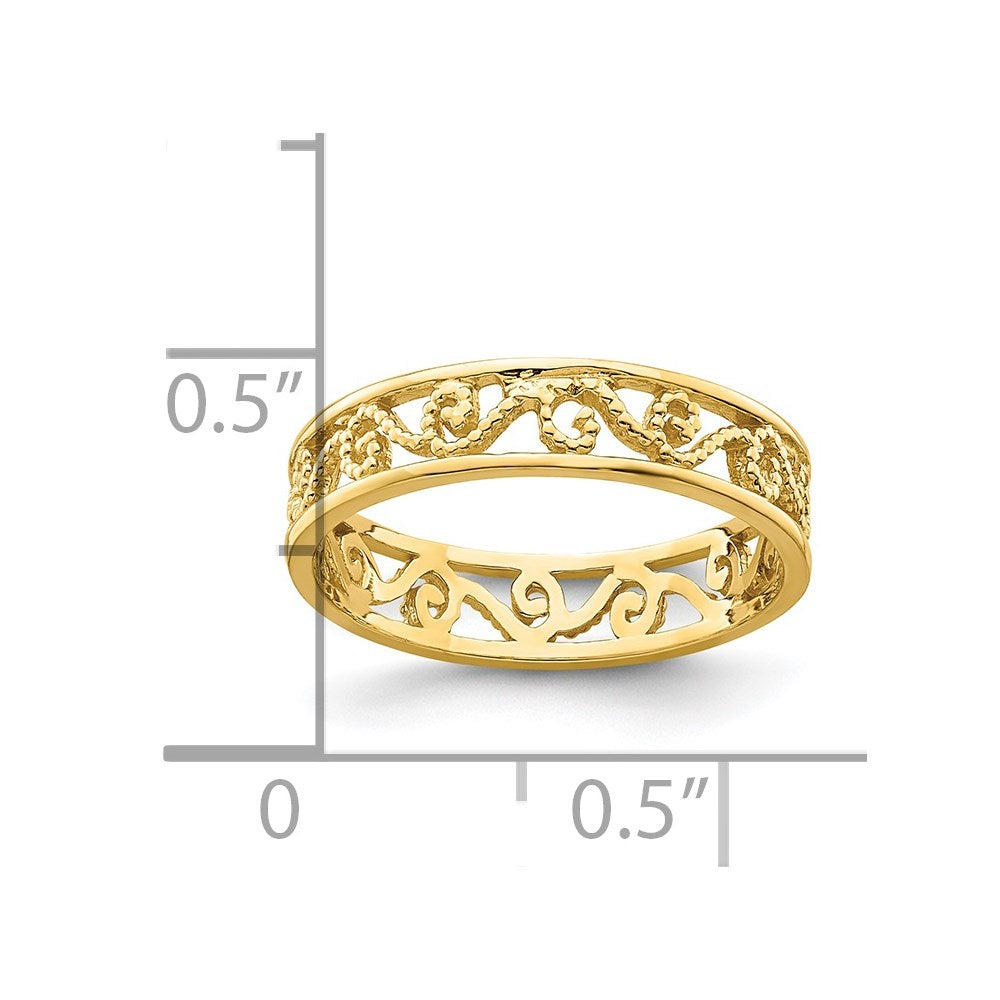 14k Beaded Scroll Cut-Out 3.8mm Band Size 2 Baby / Childs Ring